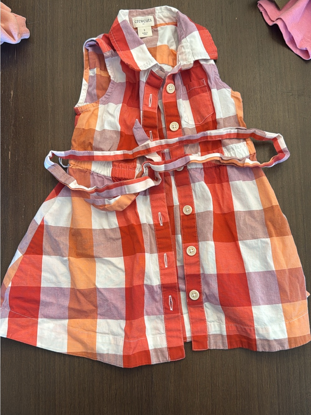 Crewcuts Girls Plaid Button-Front Dress in Red, Orange, White, Purple